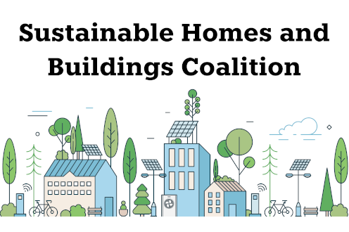 This images shows a graphic of buildings along with the writing ‘Sustainable Homes and Buildings Coalition’.