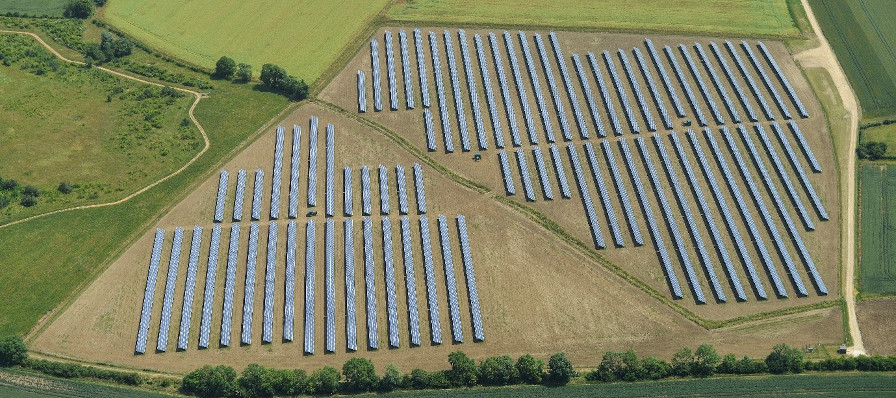 Ariel photograph of a solar farm 