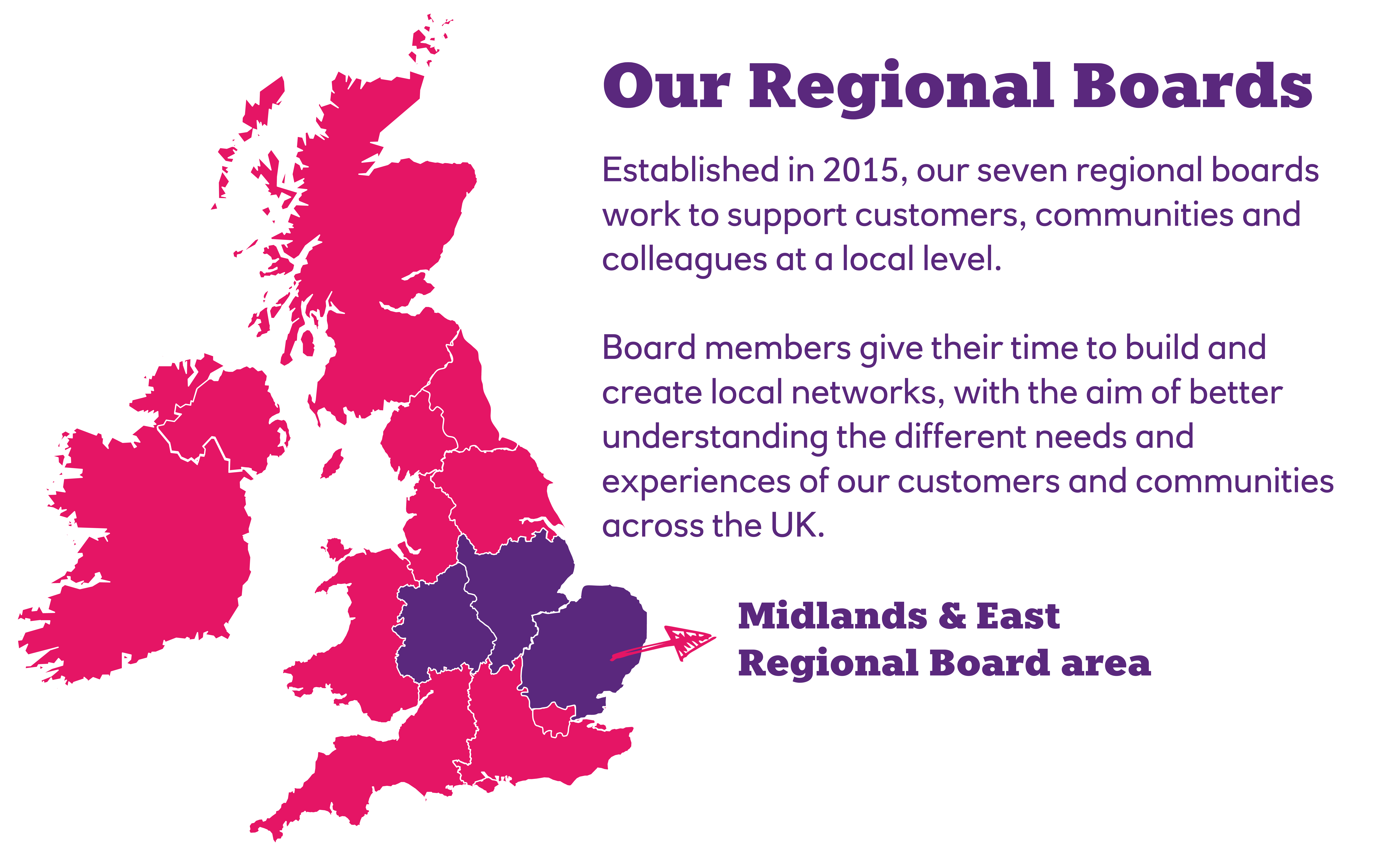 Map showing the midlands and east board area