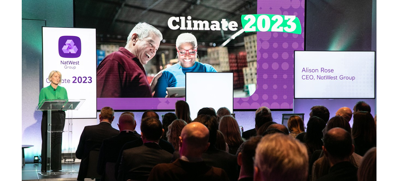 Alison Rose giving a speech at a climate event Alison Rose giving a speech at a climate event